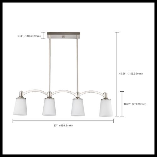 Main product image of Laguna 4 Light Island Pendant Brushed Nickel w/ White Glass