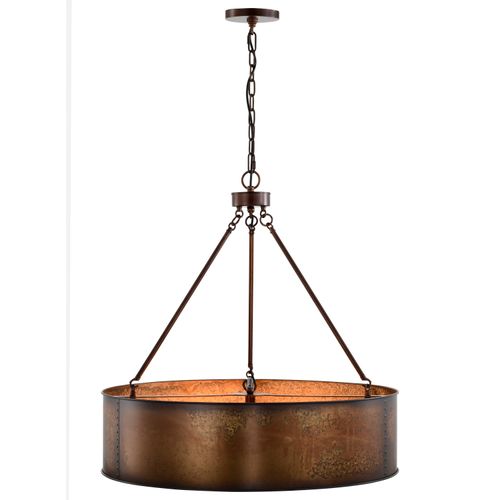 Main product image of Kettle 5 Light Oversized Pendant w/ 60W Vintage Lamps Included Weathered Brass Finish