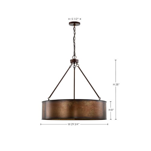 Main product image of Kettle 5 Light Oversized Pendant w/ 60W Vintage Lamps Included Weathered Brass Finish