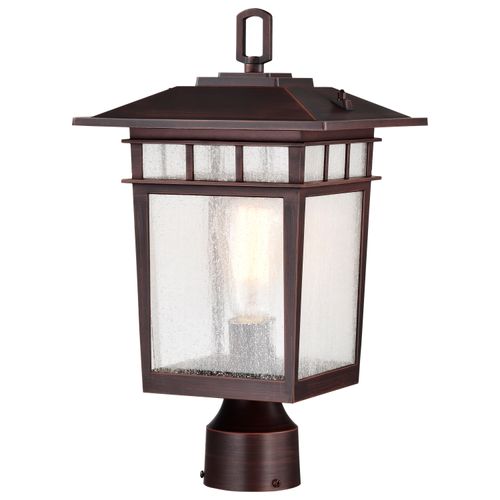 Main product image of Cove Neck Collection Outdoor Large 16 inch Post Light Pole Lantern Rustic Bronze Finish w/ Clear Seeded Glass