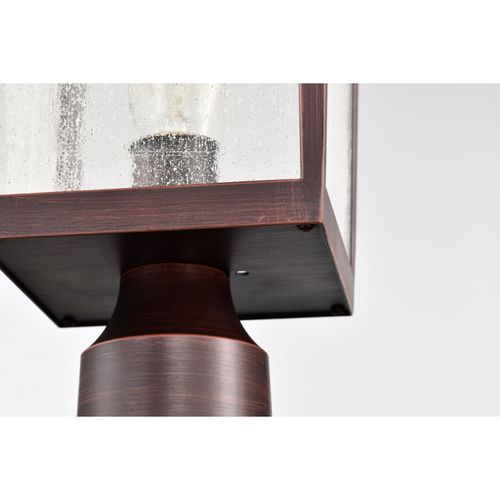 Main product image of Cove Neck Collection Outdoor Large 16 inch Post Light Pole Lantern Rustic Bronze Finish w/ Clear Seeded Glass