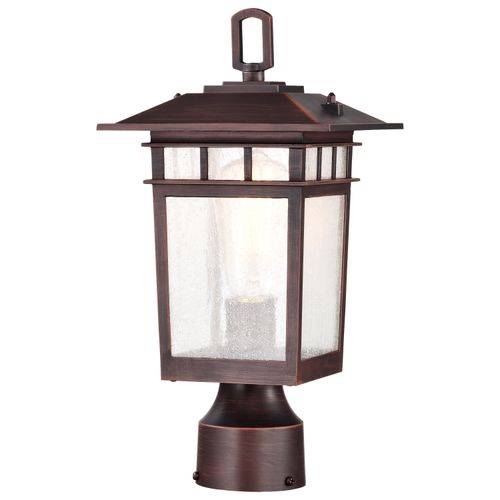 Main product image of Cove Neck Collection Outdoor Medium 14 inch Post Light Pole Lantern Rustic Bronze Finish w/ Clear Seeded Glass