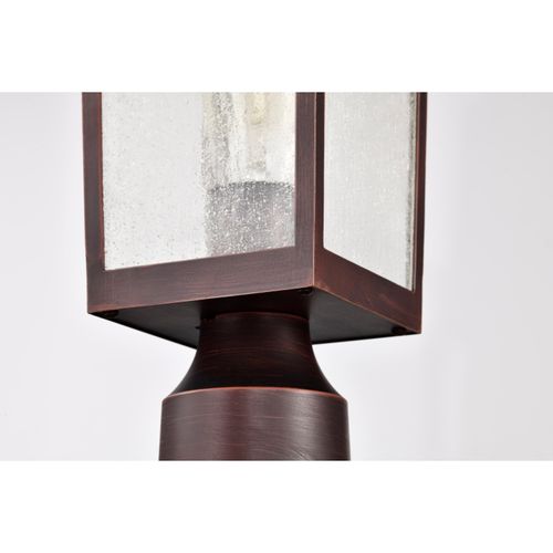 Main product image of Cove Neck Collection Outdoor Medium 14 inch Post Light Pole Lantern Rustic Bronze Finish w/ Clear Seeded Glass