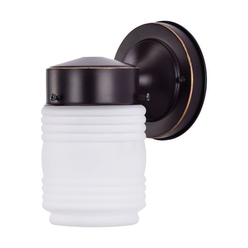 Main product image of 1 Light 6" Porch Wall Mason Jar w/ Frosted Glass Mahogany Bronze Finish Color retail packaging