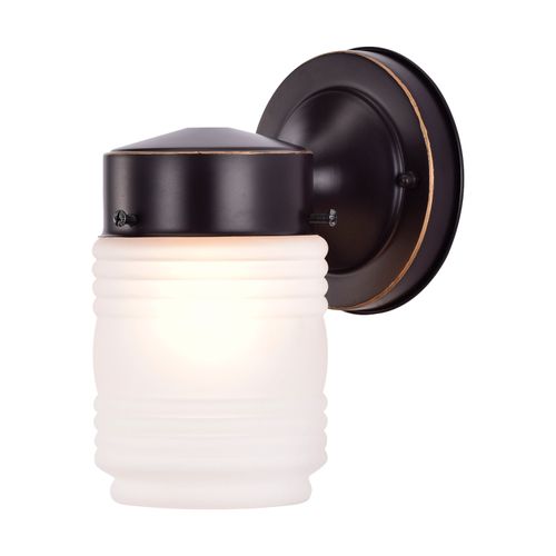 Main product image of 1 Light 6" Porch Wall Mason Jar w/ Frosted Glass Mahogany Bronze Finish Color retail packaging