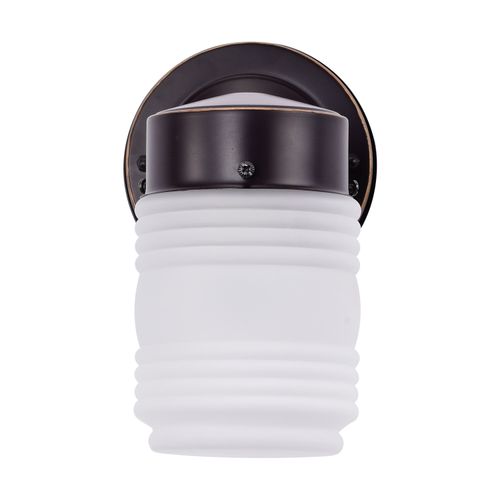Main product image of 1 Light 6" Porch Wall Mason Jar w/ Frosted Glass Mahogany Bronze Finish Color retail packaging