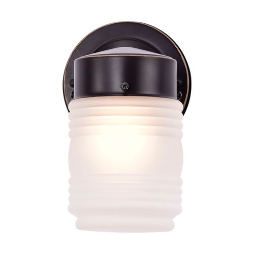 Main product image of 1 Light 6" Porch Wall Mason Jar w/ Frosted Glass Mahogany Bronze Finish Color retail packaging