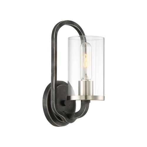 Main product image of 1 Light Sherwood Wall Sconce Iron Black w/ Brushed Nickel Accents Finish Clear Glass Lamp Included