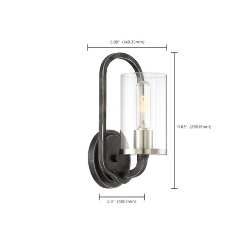 Main product image of 1 Light Sherwood Wall Sconce Iron Black w/ Brushed Nickel Accents Finish Clear Glass Lamp Included