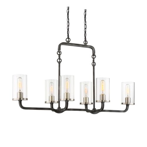 Main product image of 6 Light Sherwood Island Pendant Iron Black w/ Brushed Nickel Accents Finish Clear Glass Lamps Included