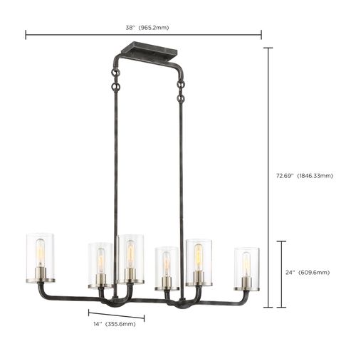 Main product image of 6 Light Sherwood Island Pendant Iron Black w/ Brushed Nickel Accents Finish Clear Glass Lamps Included