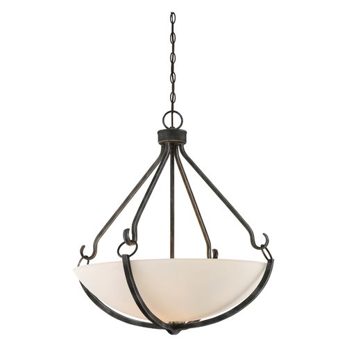 Main product image of 4 Light Sherwood Pendant Iron Black w/ Brushed Nickel Accents Finish Frosted Etched Glass
