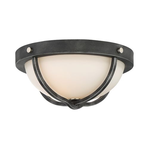 Main product image of 2 Light Sherwood Flush Mount Fixture Iron Black w/ Brushed Nickel Accents Finish Frosted Etched Glass