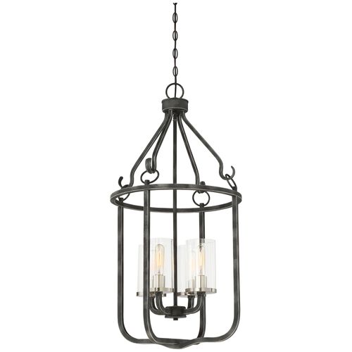 Main product image of 4 Light Sherwood Caged Pendant Iron Black w/ Brushed Nickel Accents Finish Clear Glass Lamps Included