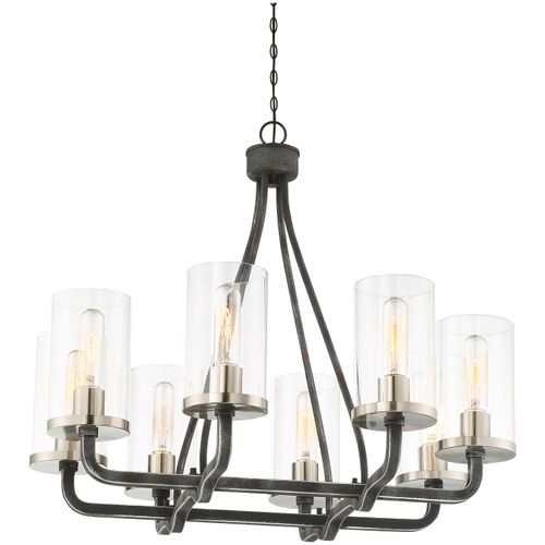 Main product image of 8 Light Sherwood Chandelier Iron Black w/ Brushed Nickel Accents Finish Clear Glass Lamps Included
