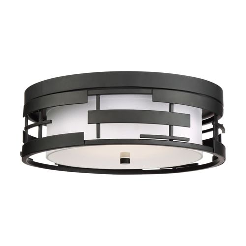 Main product image of Lansing 3 Light Flush w/ White Fabric Shade and Opal Diffuser