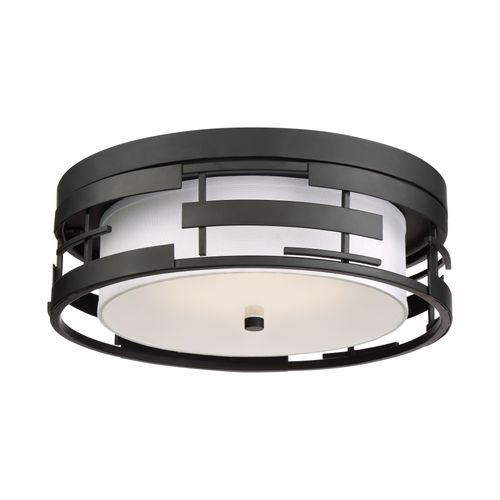 Main product image of Lansing 3 Light Flush w/ White Fabric Shade and Opal Diffuser