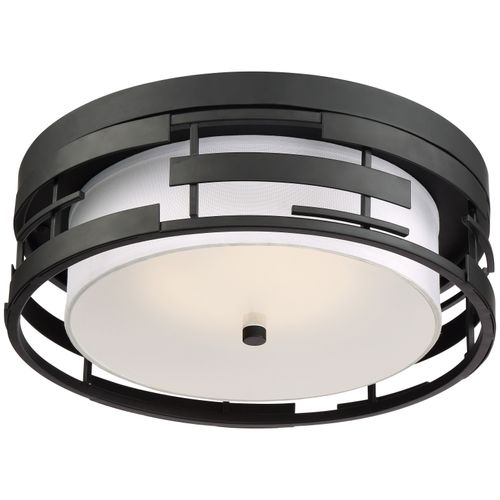 Main product image of Lansing 3 Light Flush w/ White Fabric Shade and Opal Diffuser