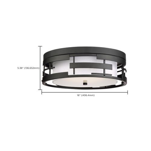 Main product image of Lansing 3 Light Flush w/ White Fabric Shade and Opal Diffuser