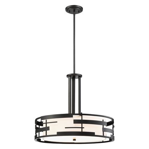 Main product image of Lansing 3 Light Pendant w/ White Fabric Shade and Opal Diffuser