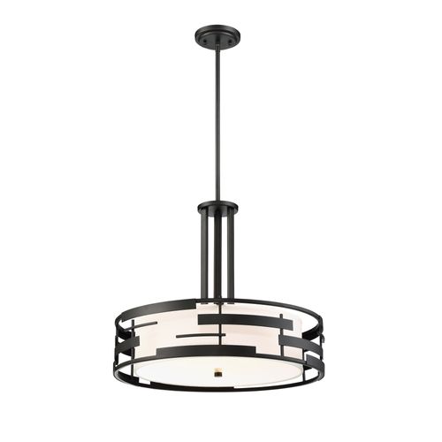 Main product image of Lansing 3 Light Pendant w/ White Fabric Shade and Opal Diffuser