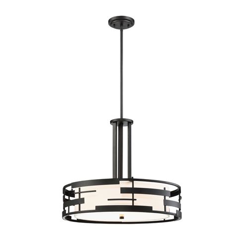 Main product image of Lansing 3 Light Pendant w/ White Fabric Shade and Opal Diffuser