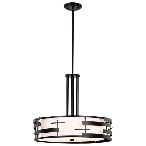 Main product image of Lansing 3 Light Pendant w/ White Fabric Shade and Opal Diffuser