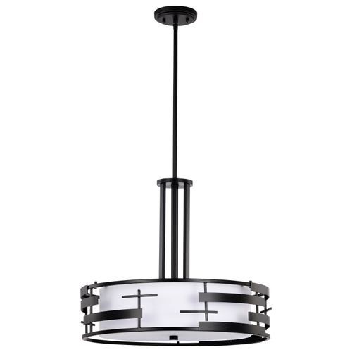 Main product image of Lansing 3 Light Pendant w/ White Fabric Shade and Opal Diffuser