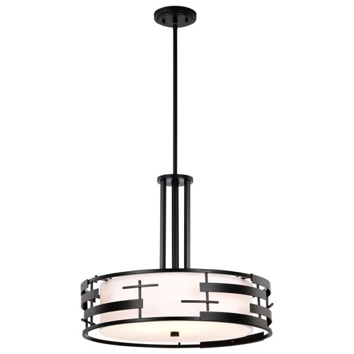 Main product image of Lansing 3 Light Pendant w/ White Fabric Shade and Opal Diffuser