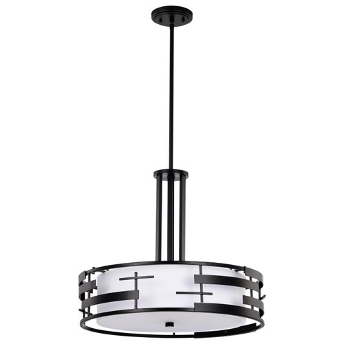Main product image of Lansing 3 Light Pendant w/ White Fabric Shade and Opal Diffuser