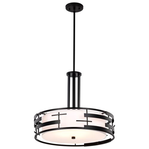 Main product image of Lansing 3 Light Pendant w/ White Fabric Shade and Opal Diffuser