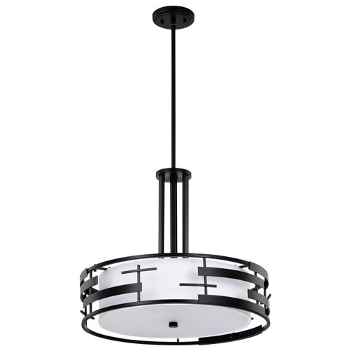 Main product image of Lansing 3 Light Pendant w/ White Fabric Shade and Opal Diffuser