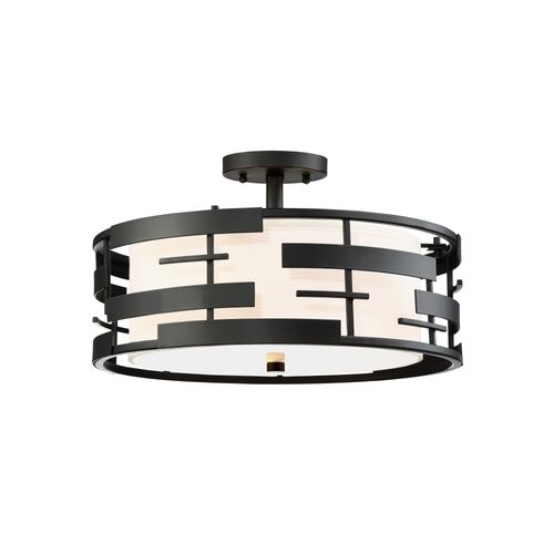 Main product image of Lansing 3 Light Semi Flush w/ White Fabric Shade and Opal Diffuser