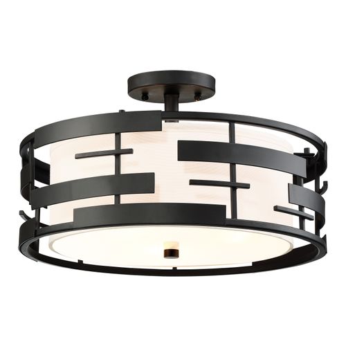 Main product image of Lansing 3 Light Semi Flush w/ White Fabric Shade and Opal Diffuser