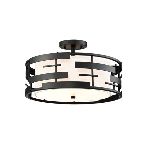 Main product image of Lansing 3 Light Semi Flush w/ White Fabric Shade and Opal Diffuser