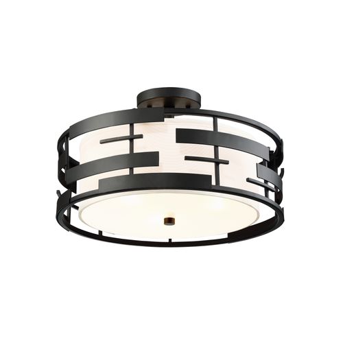 Main product image of Lansing 3 Light Semi Flush w/ White Fabric Shade and Opal Diffuser