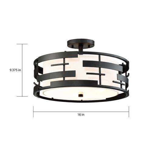 Main product image of Lansing 3 Light Semi Flush w/ White Fabric Shade and Opal Diffuser
