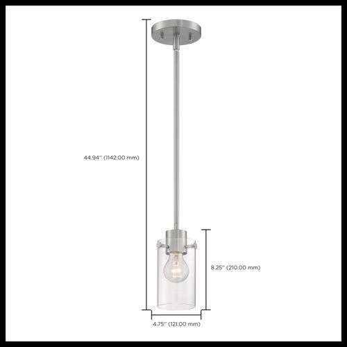Main product image of Sommerset 1 Light Mini Pendant Fixture Brushed Nickel Finish w/ Clear Glass