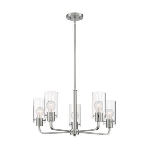 Main product image of Sommerset 5 Light Chandelier Fixture Brushed Nickel Finish w/ Clear Glass