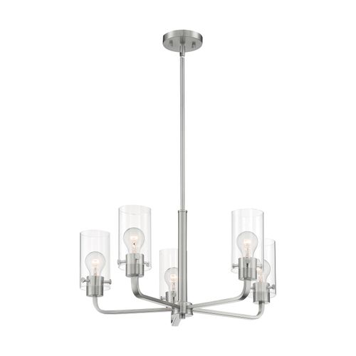 Main product image of Sommerset 5 Light Chandelier Fixture Brushed Nickel Finish w/ Clear Glass
