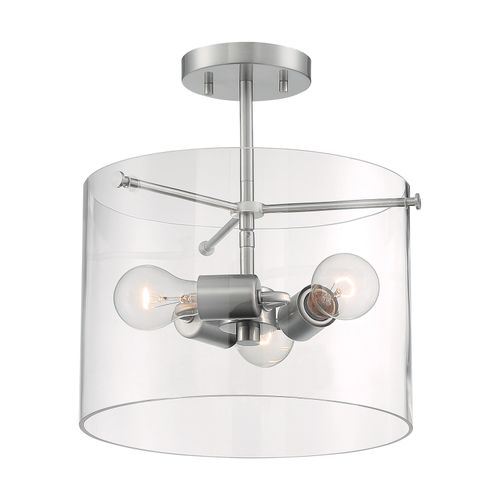 Main product image of Sommerset 3 Light Semi-Flush Fixture Brushed Nickel Finish w/ Clear Glass