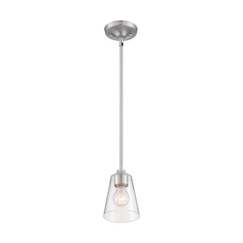 Main product image of Bransel 1 Light Mini Pendant Fixture Brushed Nickel Finish w/ Clear Seeded Glass