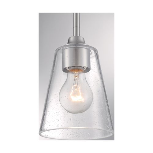 Main product image of Bransel 1 Light Mini Pendant Fixture Brushed Nickel Finish w/ Clear Seeded Glass