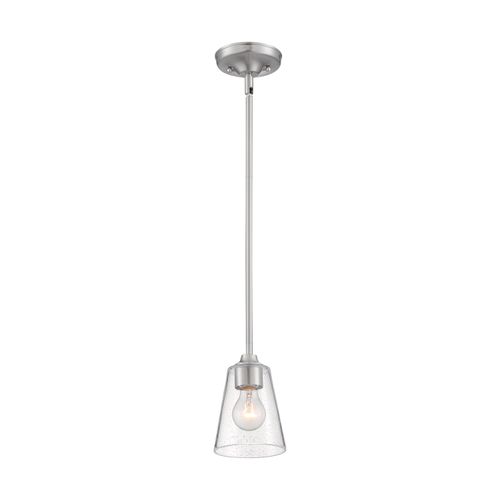 Main product image of Bransel 1 Light Mini Pendant Fixture Brushed Nickel Finish w/ Clear Seeded Glass
