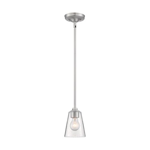 Main product image of Bransel 1 Light Mini Pendant Fixture Brushed Nickel Finish w/ Clear Seeded Glass