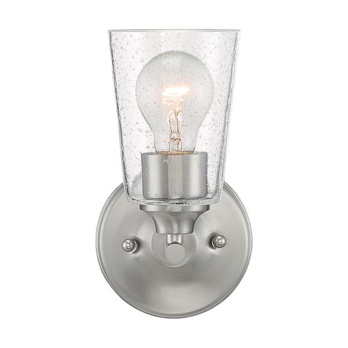 Main product image of Bransel 1 Light Vanity Fixture Brushed Nickel Finish w/ Clear Seeded Glass