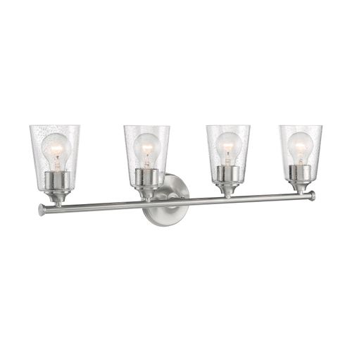 Main product image of Bransel 4 Light Vanity Fixture Brushed Nickel Finish w/ Clear Seeded Glass