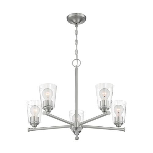 Main product image of Bransel 5 Light Chandelier Fixture Brushed Nickel Finish w/ Clear Seeded Glass