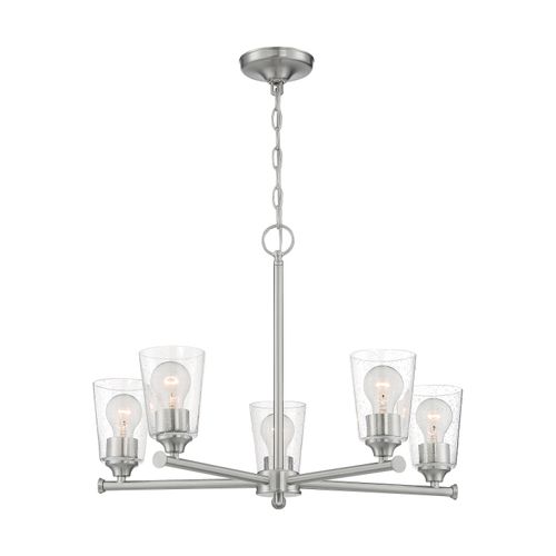 Main product image of Bransel 5 Light Chandelier Fixture Brushed Nickel Finish w/ Clear Seeded Glass