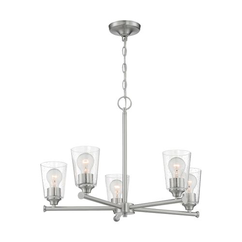 Main product image of Bransel 5 Light Chandelier Fixture Brushed Nickel Finish w/ Clear Seeded Glass